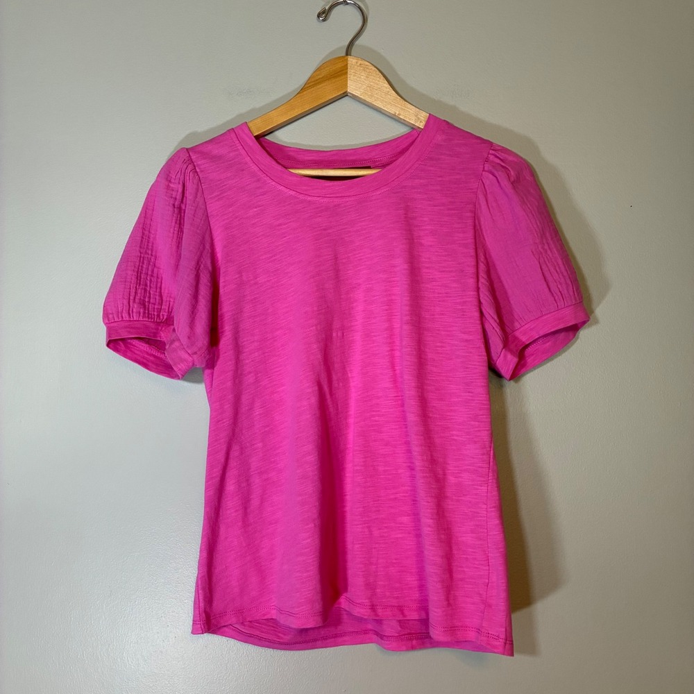 Love Scarlett Pink Puff Sleeve Slub Knit Cotton Tee Shirt Small Short Sleeve
